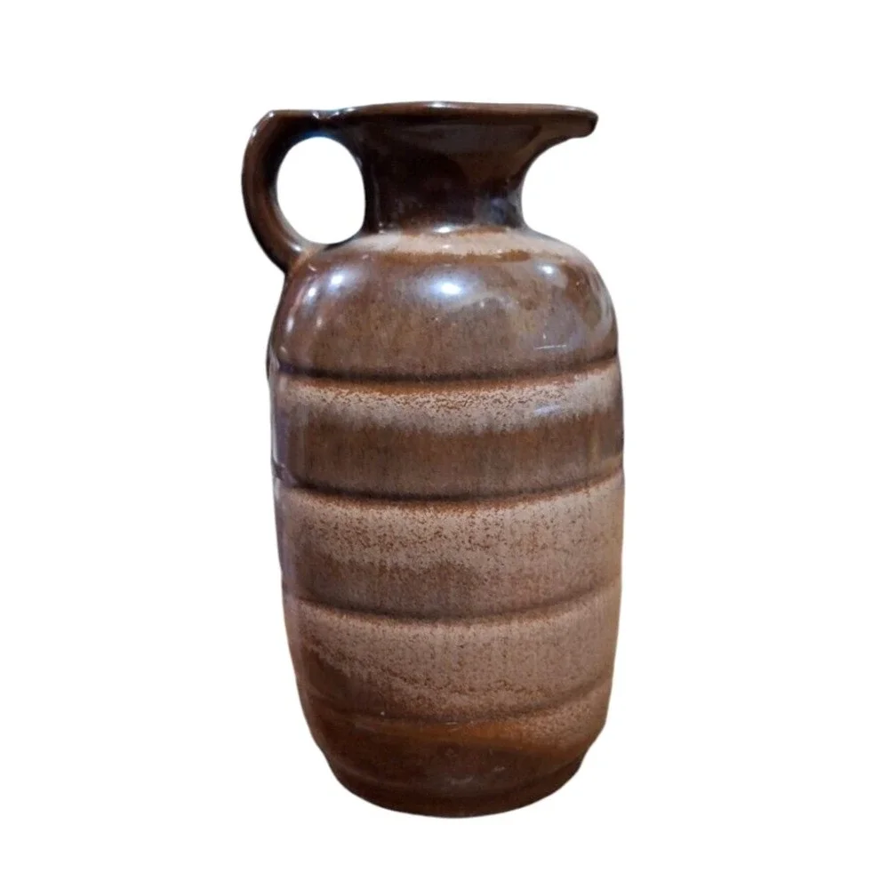 Vintage Frankoma Pottery Ribbed Ceramic Ombre Pitcher with Handle and Cork